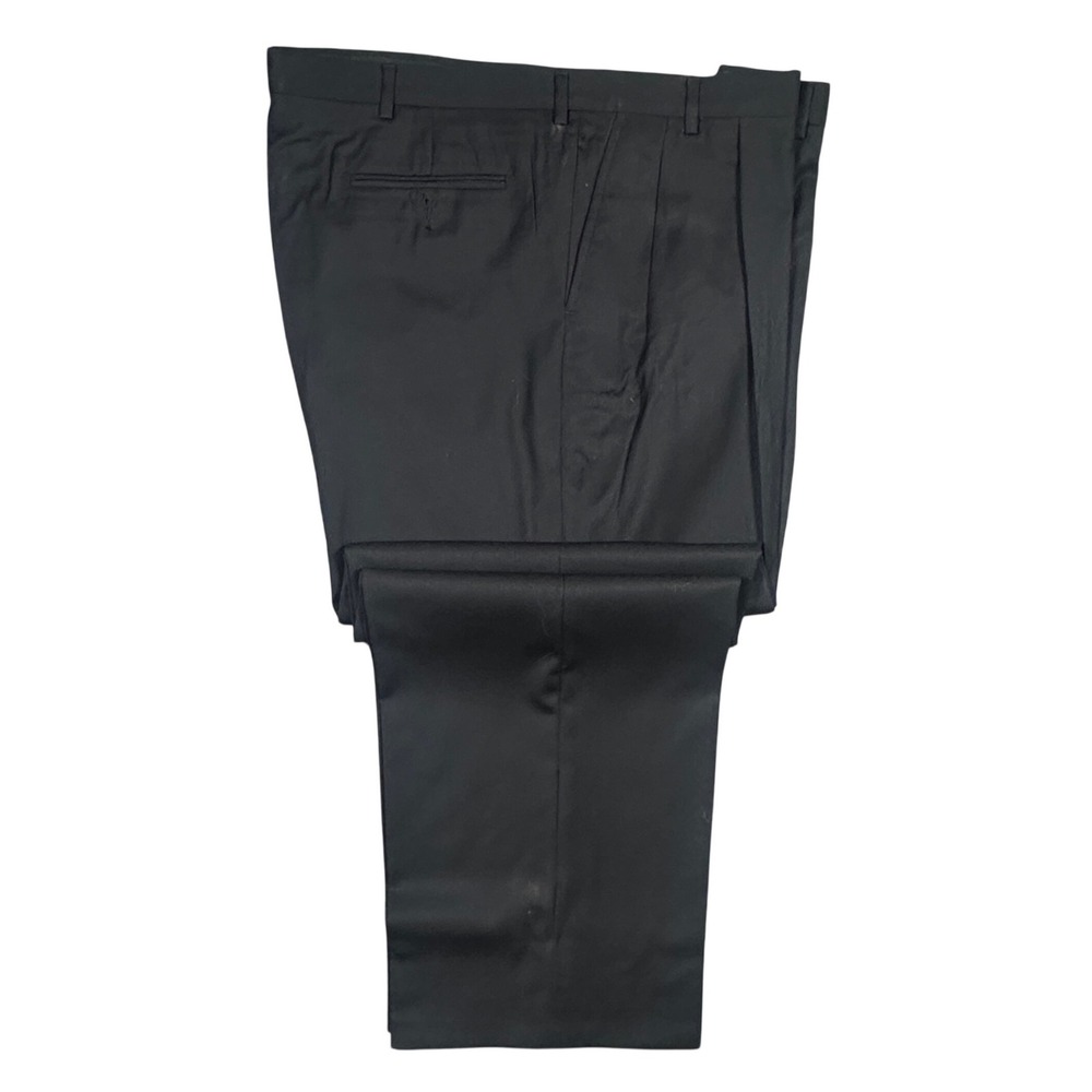 Lands' End Dress Pants Mens 44L‎ Black 100% Wool Pleated Trousers